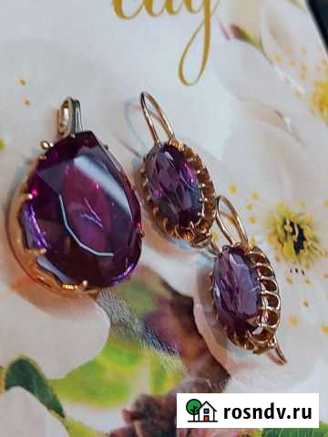 Серьги и подвес с искусственным александритом, 583 Нижний Новгород - изображение 1