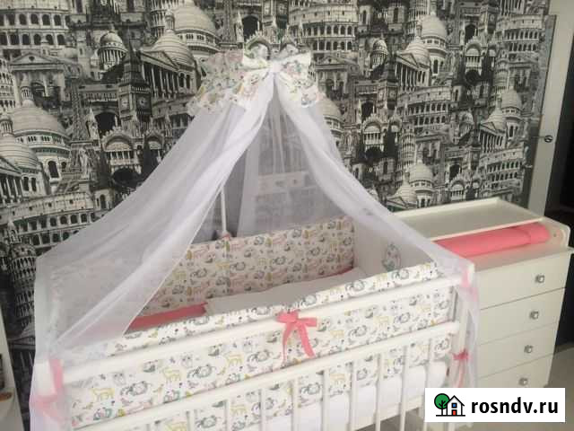 Детская кроватка, матрас, постельное бельё, бортик Москва - изображение 1