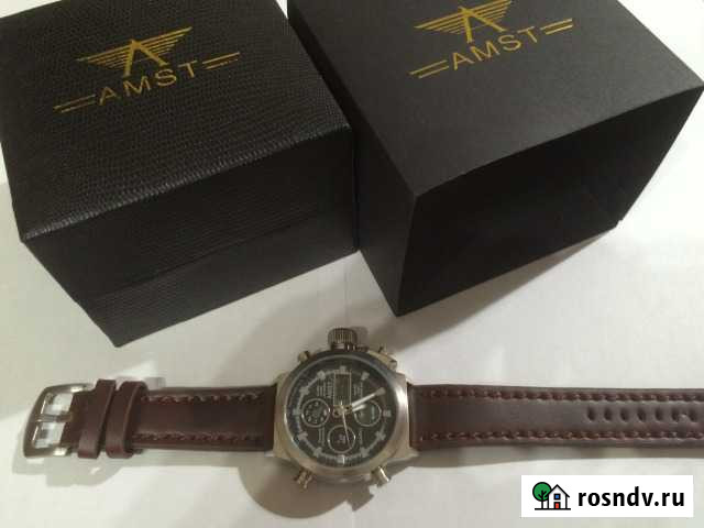 Мужские часы. Коричневый ремешок (сталь). Amst Самара - изображение 1