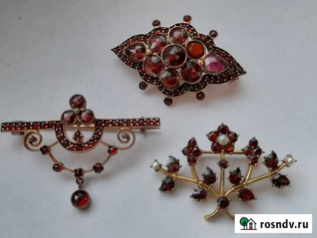 Антикварная брошка с гранатами шикарная старинная Калининград - изображение 1