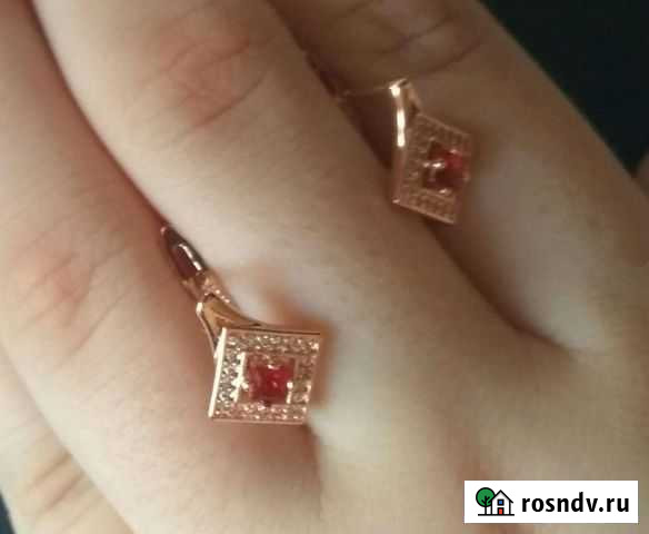 Серьги - ромбики золочение 585 Новосибирск - изображение 1