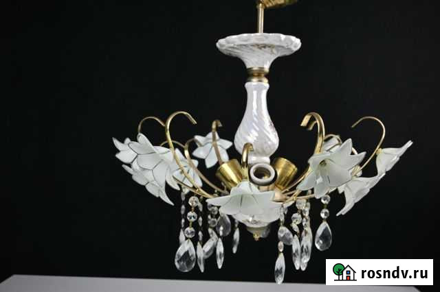 Ретро люстра Лилия 3 рожка керамика стекло металл Челябинск - изображение 1