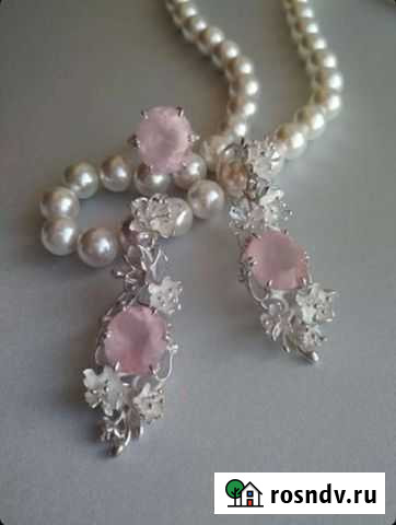 Серьги и кольцо, розовый кварц, серебро ручная раб Тюмень - изображение 1