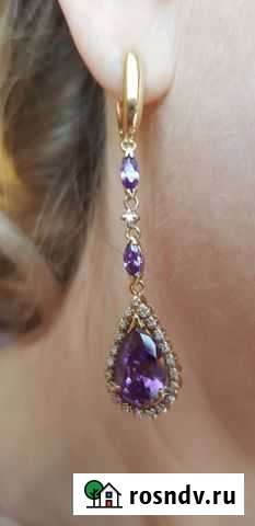 Золотые серьги с бриллиантами и аметистами Тверь - изображение 1