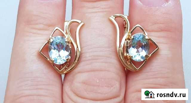 Золотые серьги, топаз, 585 Салават - изображение 1