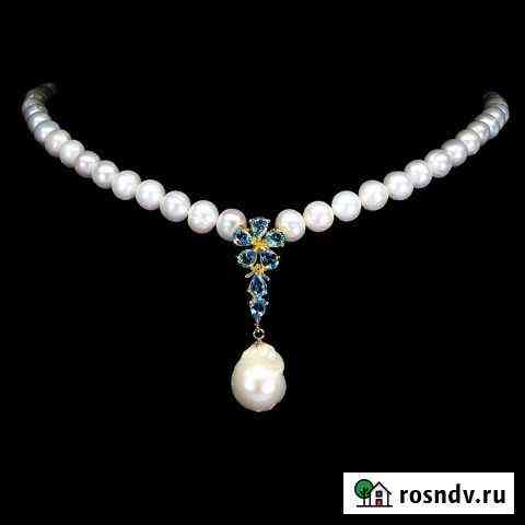 Серебряное колье с жемчугом и топазами Углич