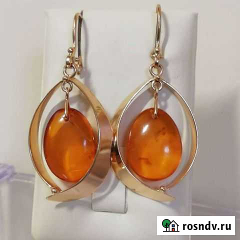 Золотые серьги с янтарем СССР Кстово - изображение 1