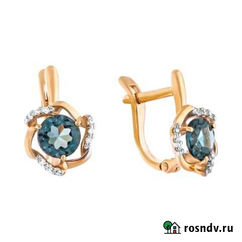 Серьги С топазом И фианитом из золота 585 пробы Набережные Челны - изображение 1