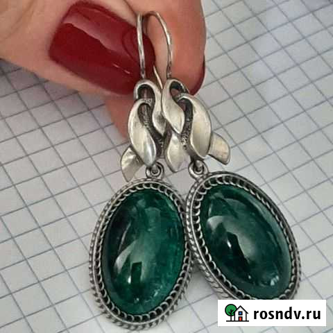 Серебряные серьги малахит Урал СССР Екатеринбург - изображение 1