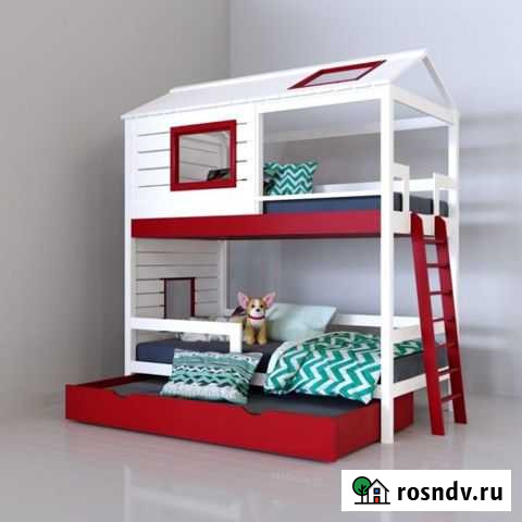 Детская трехспальная кроватка домик с дополнительн Екатеринбург - изображение 1