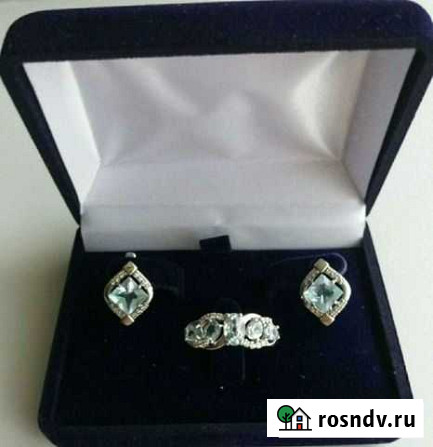 Серебряный комплект (серьги и кольцо с топазом) Ногинск - изображение 1