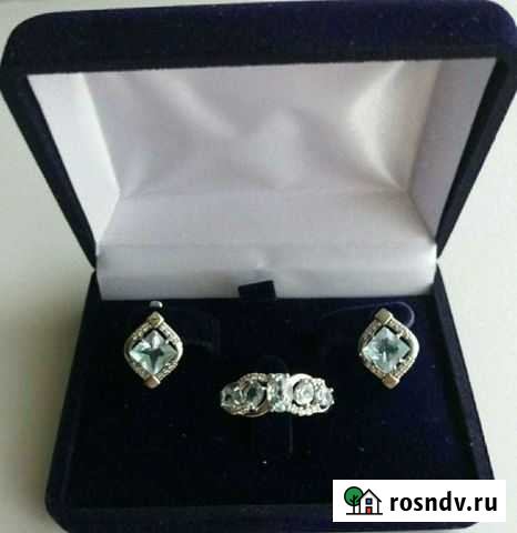 Серебряный комплект (серьги и кольцо с топазом) Ногинск - изображение 1