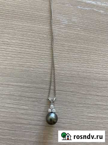 Кулон-черный жемчуг, бриллианты, белое золото Барнаул - изображение 1