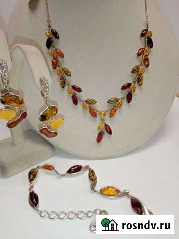 Серебряный комплект 925 пробы с янтарем Балахна - изображение 1