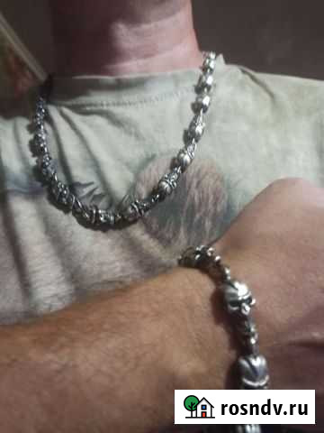 Черепа цепь серебро и браслет 190г Краснодар - изображение 1