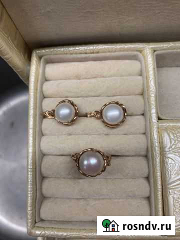Золотые серьги и кольцо жемчуг натур Магнитогорск - изображение 1