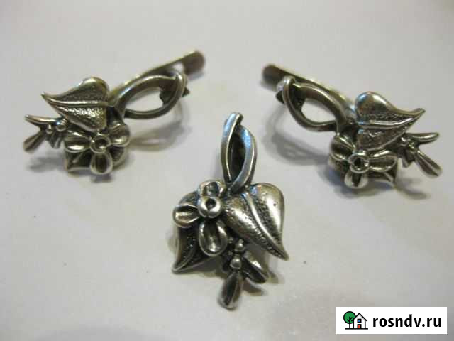 Серебряные серьги и кулон винтаж, СССР, звезда Ростов-на-Дону - изображение 1