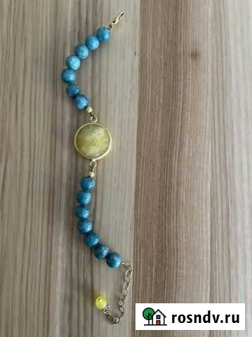Бирюзовый браслет из натурального камня с янтарем Химки - изображение 1