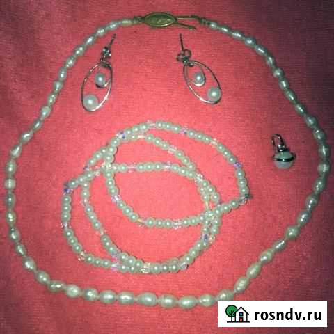 Комплект белого жемчуга со стразами Люберцы - изображение 1