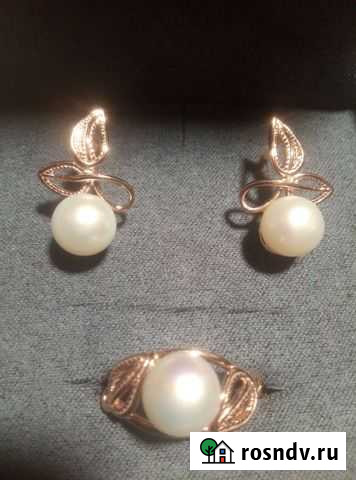 Серебряное кольцо и серьги с золочением и жемчугом Иваново - изображение 1