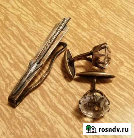 Запонки и зажим для галстука серебро, горный хруст Ростов-на-Дону - изображение 1