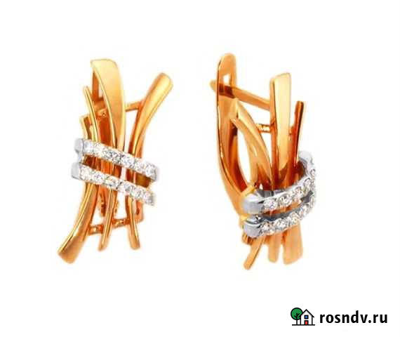 Золотые серьги Новые фианит бриллиант 585 проба Санкт-Петербург - изображение 1