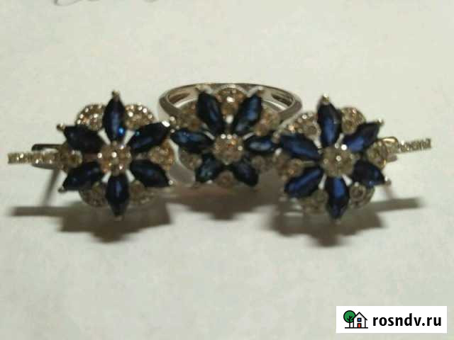 Золотые серьги и кольцо с бриллиантами и сапфирами Санкт-Петербург - изображение 1