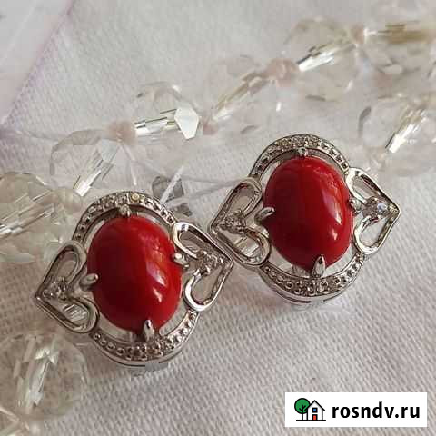 Серебряные серьги с кораллом Уфа - изображение 1