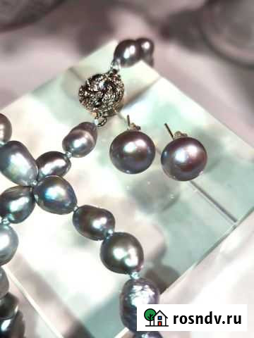 Серьги и бусы из культивированного серого жемчуга Энгельс - изображение 1