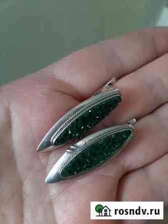 Серьги серебро, изумрудная щетка, СССР Кострома