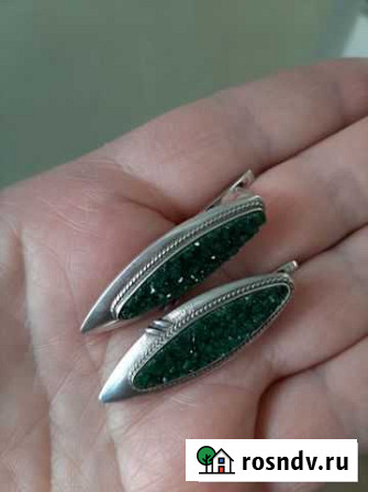 Серьги серебро, изумрудная щетка, СССР Кострома - изображение 1