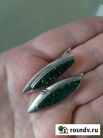 Серьги серебро, изумрудная щетка, СССР Кострома - изображение 1