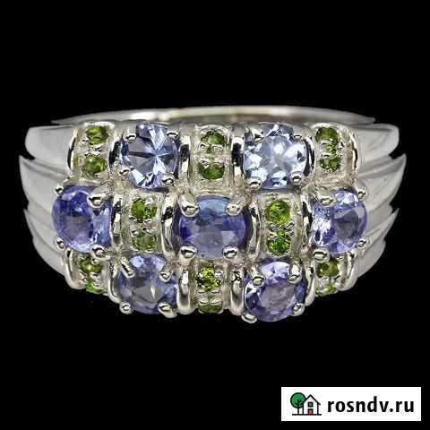 Серебряное кольцо с танзанитами и хромдиопсидами Углич - изображение 1