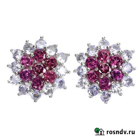 Серебряные серьги с родолитами и танзанитами Углич - изображение 1