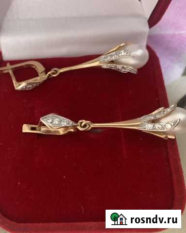 Золотые серьги с жемчугом и фианитами Сочи - изображение 1