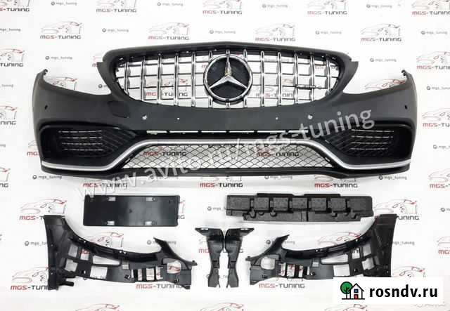 Бампер C63 с решеткой GT AMG на W205 13-18г Екатеринбург - изображение 1