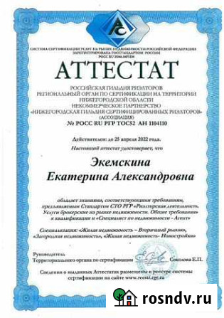 Агент по недвижимости (аттестованный) Нижний Новгород - изображение 1