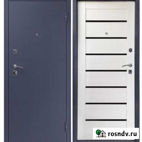 Металлическая дверь синий шелк+стекла Йошкар-Ола - изображение 1