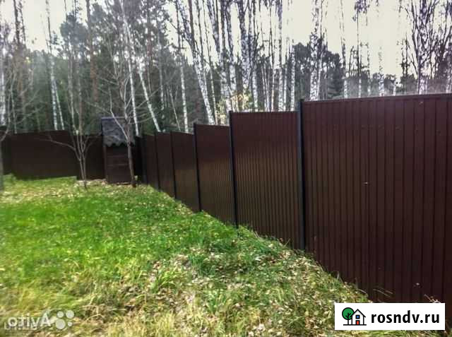 Забор из коричневого профлиста Кузьмоловский - изображение 1