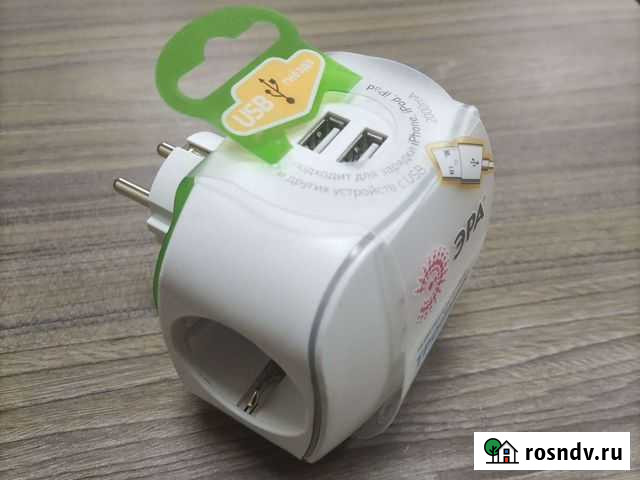 Тройник-адаптер эра 3х220V + 2usb, 2100mA Вязьма - изображение 1