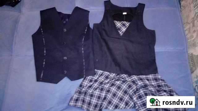 Школьная форма для девочки 122 128 синяя Челябинск - изображение 1