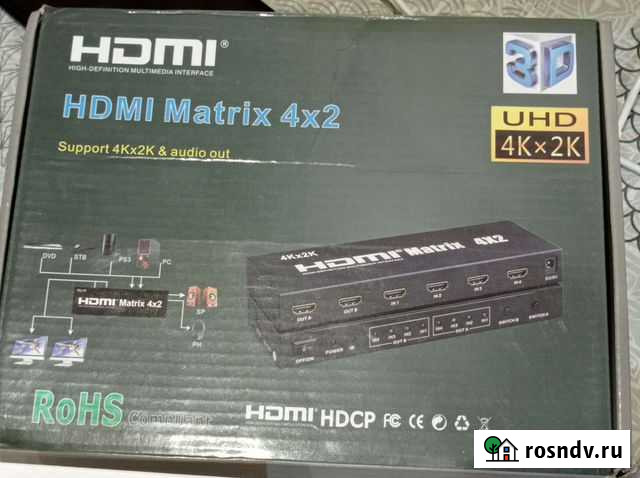 Hdmi matrix 4X2 Матрица, коммутатор + сплиттер Вологда - изображение 1