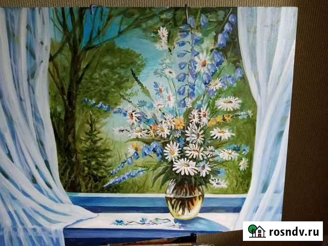 Картина маслом на холсте цветы, размер 95 на 70 см Ульяновск - изображение 1