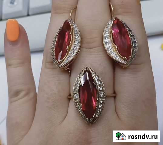 Золотые серьги «Маркиза» с корундом и фианитами Златоуст - изображение 1