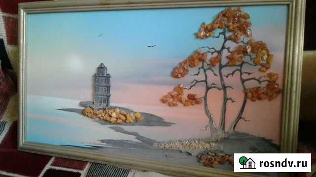 Картина инкрустация янтарем маяк Таганрог - изображение 1