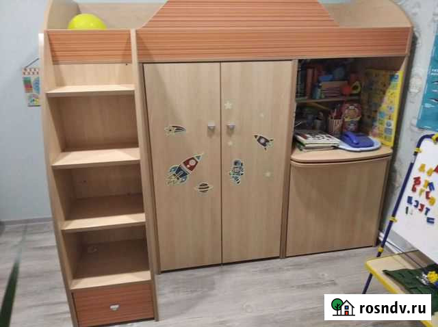 Кровать-чердак Радуга со шкафами и выкатным столом Смоленск - изображение 1