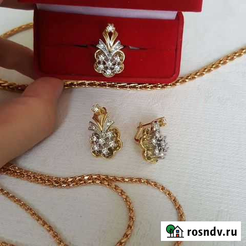 Комплект Бриллиантовая сова под золото 585 Краснодар - изображение 1