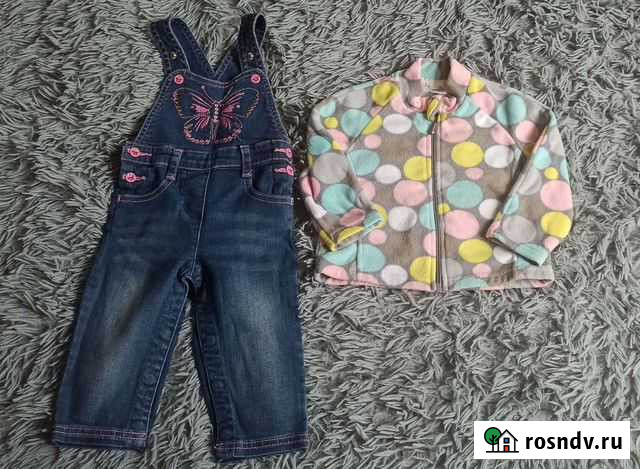 Джинсовый полукомбинезон play today, флисовая кофт Ижевск - изображение 1