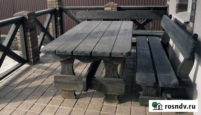 Стол из дерева со скамейкой из массива для веранды Самара - изображение 1