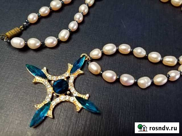 Бусы Белый жемчуг и Синие кристаллы Тамбов - изображение 1